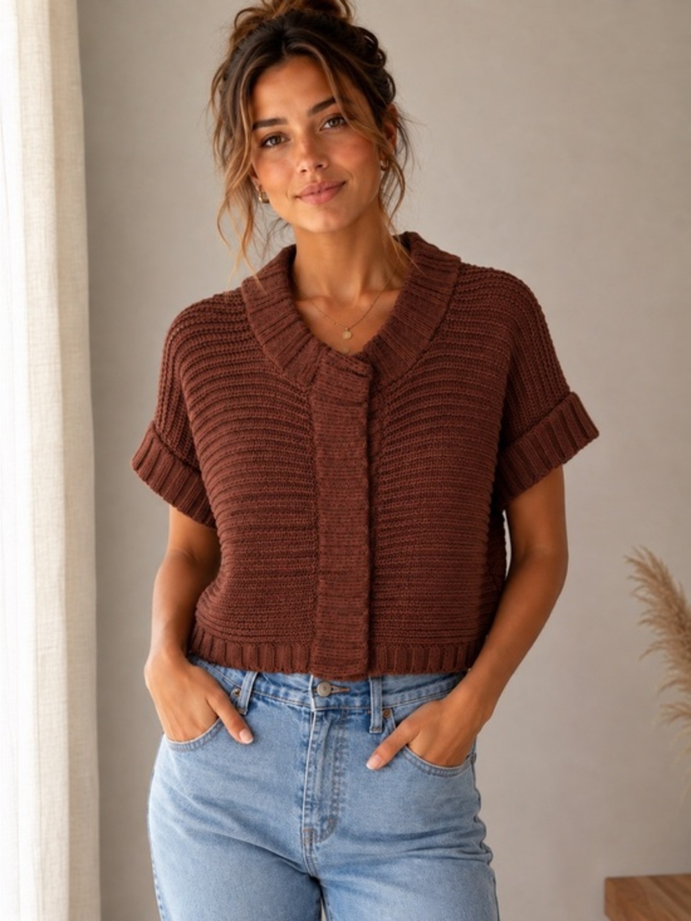 Max Mara 100% Virgin Wool Giacca Maglia Knit Jacket Cardigan Brown XL